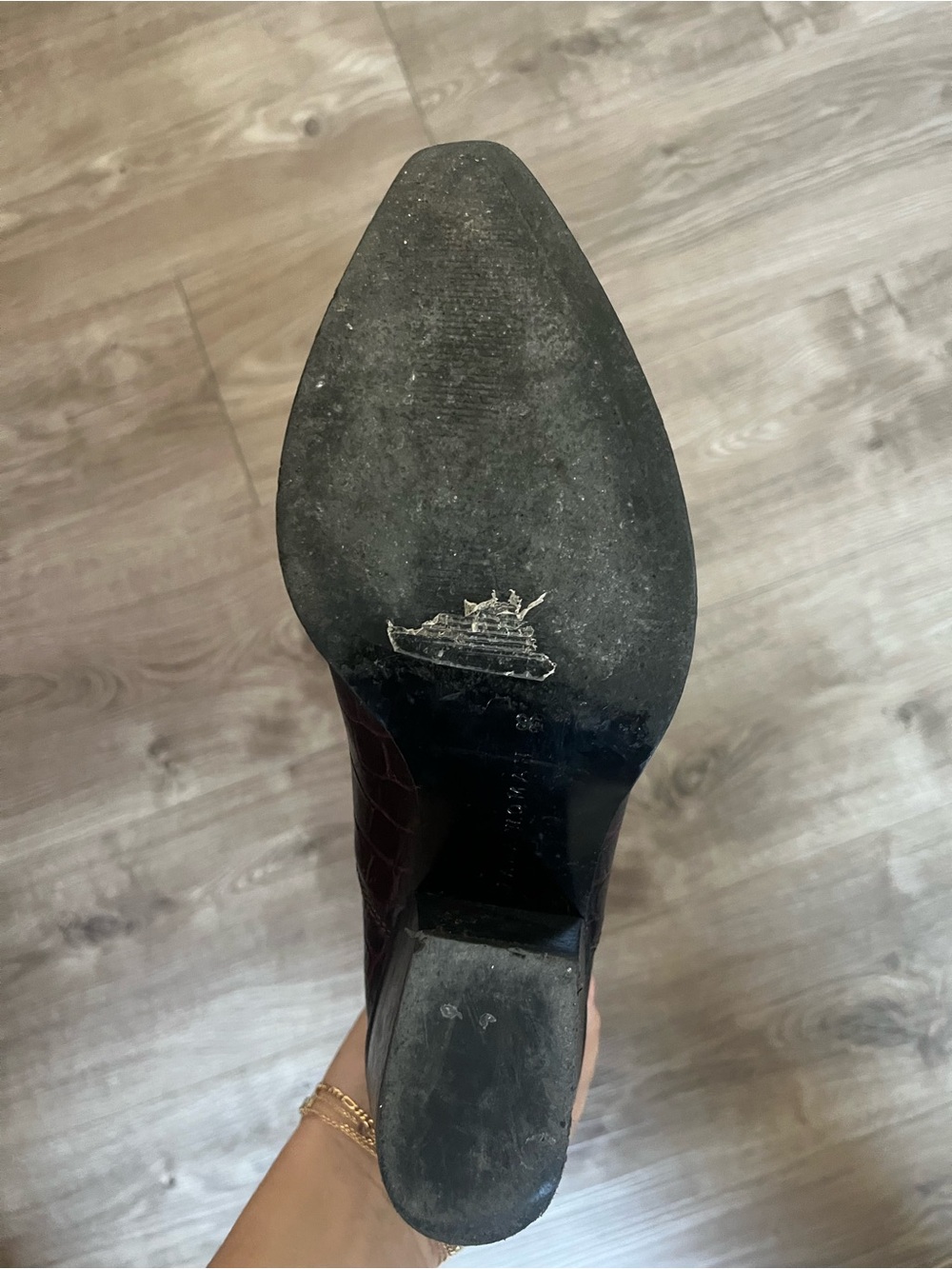 Zara Croc-Embossed Pointed Ankle Boots - Dark Burgundy - Picture 5 of 5